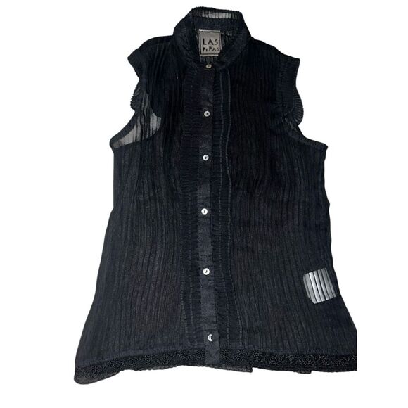 las papas Tops - las papas top size xs black sheer Sleeveless Collar Button Gothic Emo Minimalist